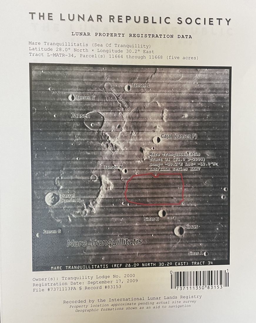 Lunar Republic Society property registration data for Mare Tranquillitatis, Tract 34